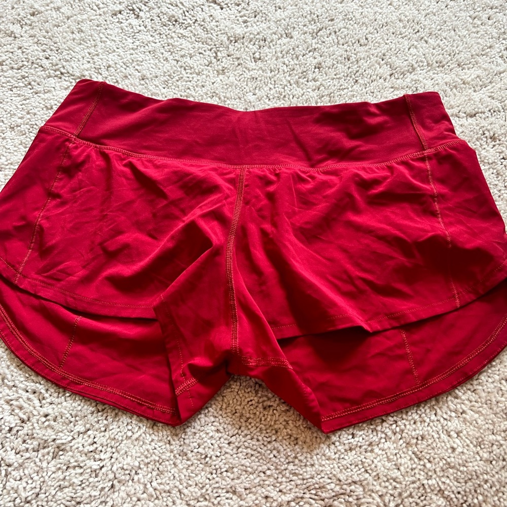 Crimson Lululemon Speed Up low rise shorts. 2.5 inseam